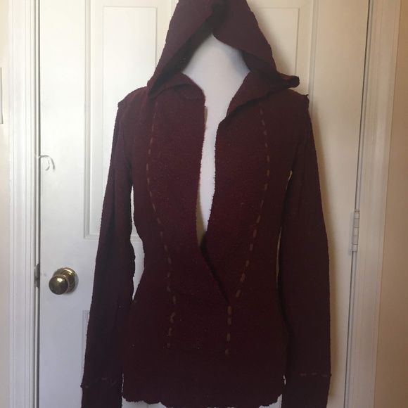 BKE Pullover Hooded Burgundy Faux Wrap Sweater (S) - Picture 2 of 3